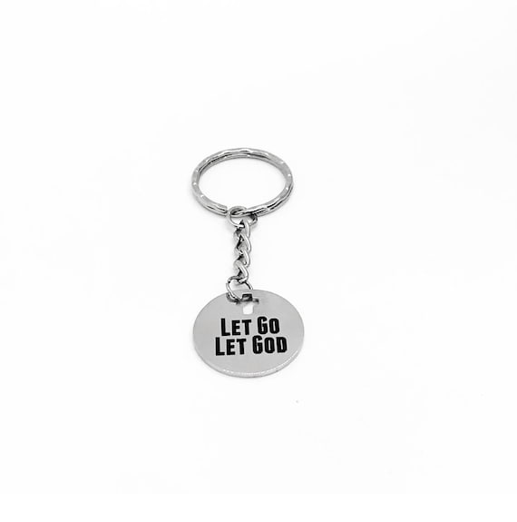 Let Go Let God Keychain Faith Gift Christian Stainless Steel Engraved Charm Inspirational Religious Key Ring
