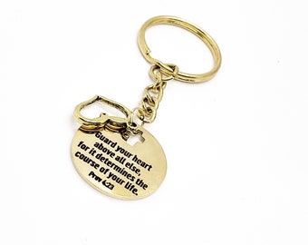 Regalo de las Escrituras, llavero "Guarda tu corazón sobre todas las cosas", llavero de Proverbios 4:23, regalo cristiano, regalo de fe, regalo de bautismo, llavero de fe