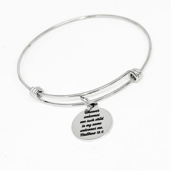 Matthew 18 5 Bracelet Stainless Steel Engraved Bible Verse Jewelry Faith Gift Christian Scripture Charm Bracelet For Women