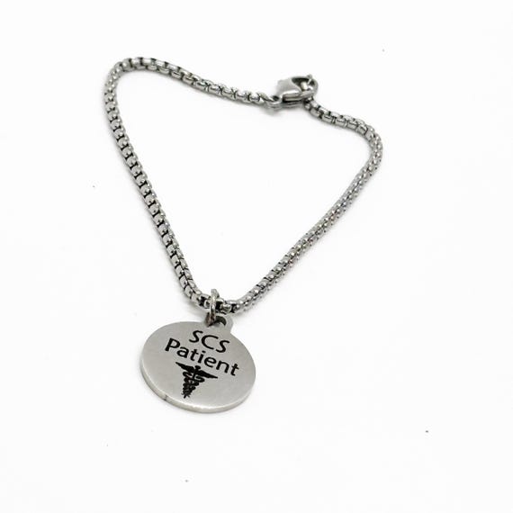 SCS Patient Charm Bracelet, Man Jewelry, Spinal Cord Injury, Spinal Cord Stimulator, Medical Condition, Caregiver Notice, Medical Awareness