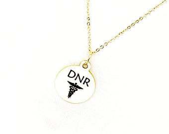 DNR Goldtone hanger ketting, medische charme, medische toestand, medische keuzes, medische kennisgeving ketting, niet reanimeren charme