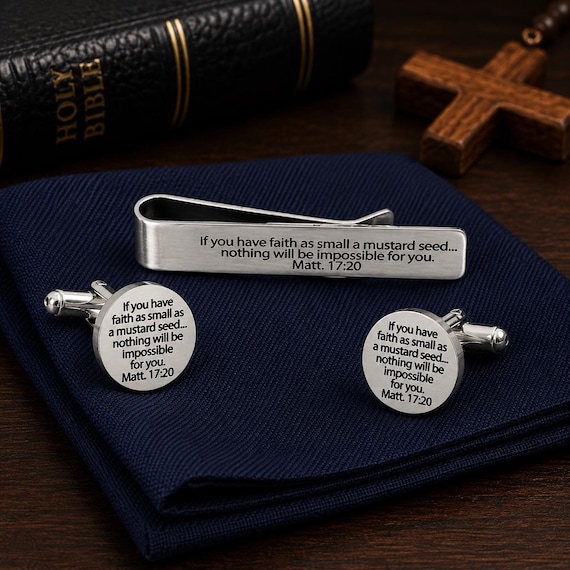 Mustard Seed Faith Tie Clip 15mm Cuff Link Set