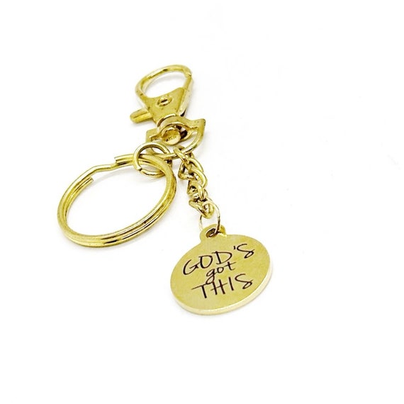 God’s Got This Goldtone Charm Clip On Keychain, Faith Gift, Christian Encouragement, Daughter Gift, Son Gift, Tough Times Gift