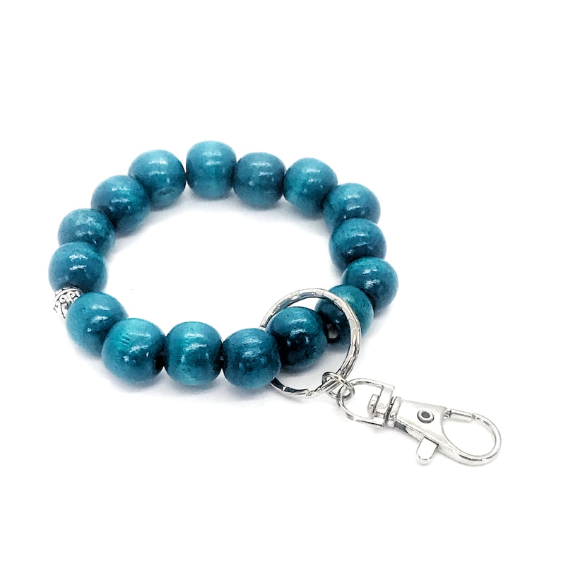 Beaded Keychain Bracelet Wood Bead Keychain Bracelet Beaded Etsy