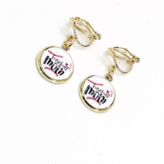 Baseball Mom Goldtone Clip On Earrings, Baseball Mom Earrings, Jewelry Gifts, Team Mom Gifts, Gift For Mom, Gift For Her, Wife Gift