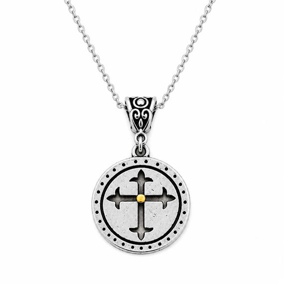 Round Mustard Seed Cross Silvertone Necklace