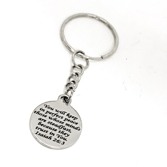 Perfect Peace Keychain, Christian Peace Gift, Isaiah 26 3 Keychain, Scripture Gift, Scripture Quote, Scripture Charm