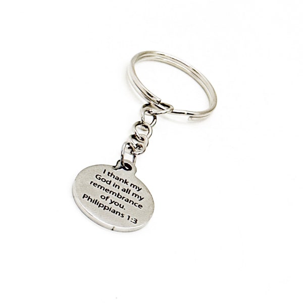 I Thank God In All My Remembrance Of You Charm Keychain, Philippians 1 3, Church Staff Gifts, Scripture Gift, Missionary Gift, Pastor Gift