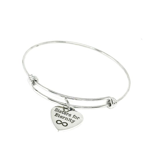 Sisters For Eternity Bracelet Stainless Steel Heart Charm Adjustable Bangle Infinity Symbol Gift For Sister Best Friend Forever Jewelry