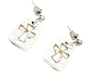 Ohrringe mit Senfkorn-Kreuz, Schmuck mit Senfkorn-Motiv, Matthäus 17,20, Christlicher Schmuck, Geschenk mit Bibelvers, Geschenk mit biblischen Botschaften, Geschenk für Glaubensliebhaber