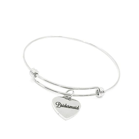 Bridesmaid Charm Bracelet Stainless Steel Heart Wedding Party Jewelry Proposal Gift For Bridesmaid Bridal Shower Favor Adjustable Bangle