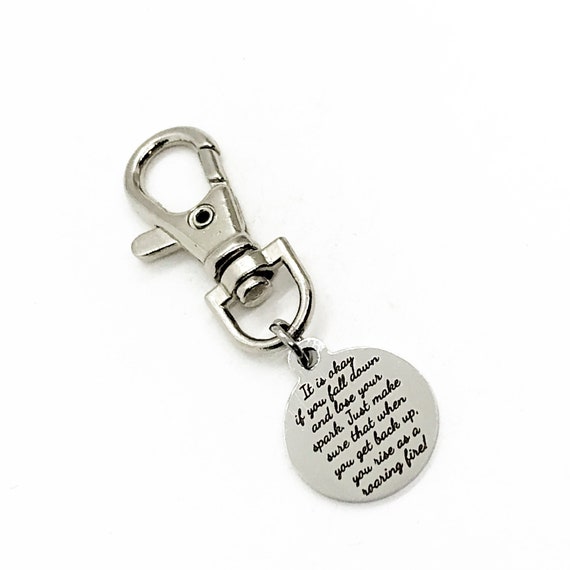 Bag Charm, It Is Okay To Fall Down Charm, Motivational Charm, Rise As A Roaring Fire, Back Pack Charm, Purse Charm, Encouragement Gift