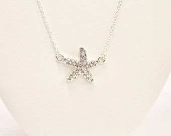 Collier pendentif connecteur étoile de mer argenté scintillant, cadeau pour elle, bijoux étoiles de mer, collier étoile de mer, bijoux amateur d'étoiles de mer, amoureux de la plage
