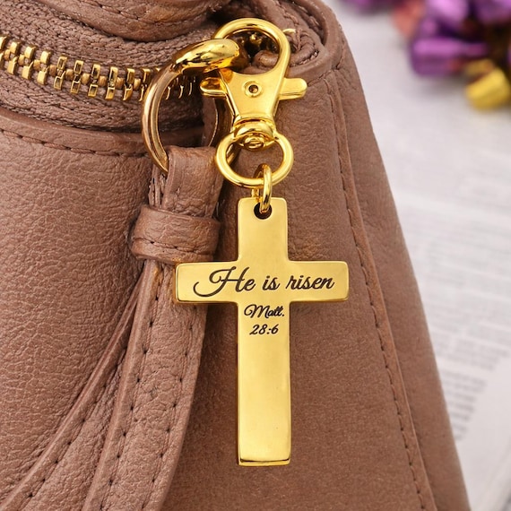 He Is Risen Gold-Plated Cross Charm Matthew 28 6