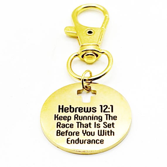 Hebrews 12 12 Keep Running Gold-Plated Cross Charm