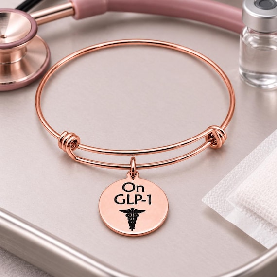On GLP-1 Rose Goldtone Notice Charm Bracelet