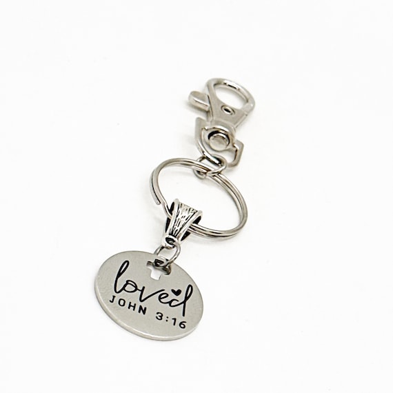 Loved John 3 16 Charm Clip On Keychain, Baptism Gift, Salvation Gift, God Gave His Son, God Loved The World, Recovery Gift, Sickness