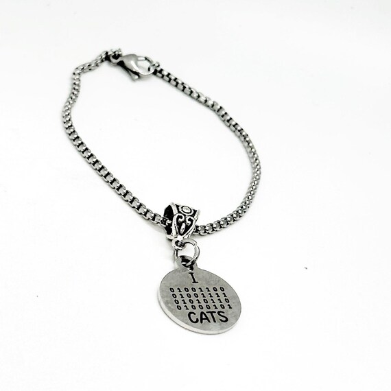I Love Cats Charm Bracelet, Binary Code, CS Major, Girls In STEM, Student, Going To College, Daughter Gift For Her, Cats And Computers
