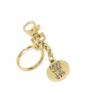Goldtone Raised on Sweet Tea And Jesus Clip On Keyring, Bag Charm, Purse Clip, Keychain Charm, Encouragement, Motivational, Daughter Gift