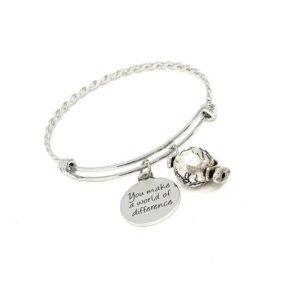 You Make A World Of Difference Charm Bracelet, Stacking Bangle, Gift For Her, Daughter Gift, Wife Gift, Geography Teacher Gift, Mom