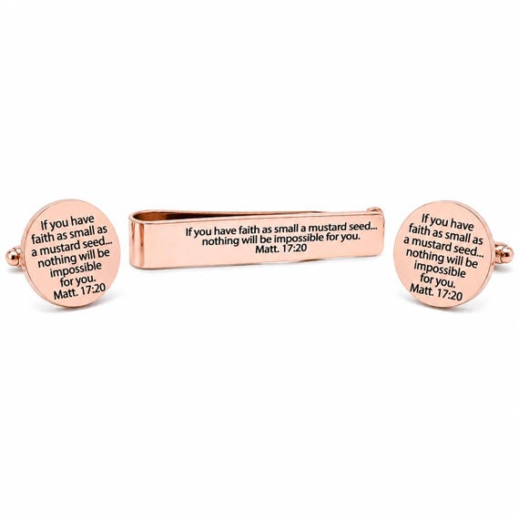 Mustard Seed Rose Goldtone Tie Clip Cuff Link Set