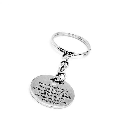 23rd Psalm Charm Keychain, I Fear No Evil, God Is With Me, Psalm 23 4, Scripture Quote, Bible Verse, Christian, Religious, Faith Gift