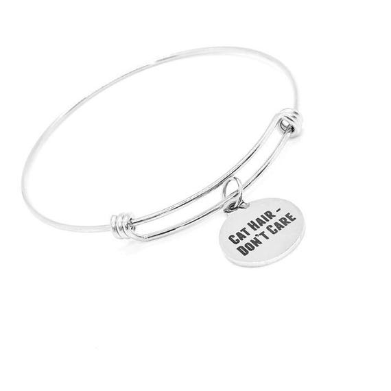 Stainless Steel Cat Hair Don't Care Bracelet, Round Charm Jewelry Funny Pet Lover Gift Cat Mom Bracelet Cat Lover Jewelry Adjustable Bangle