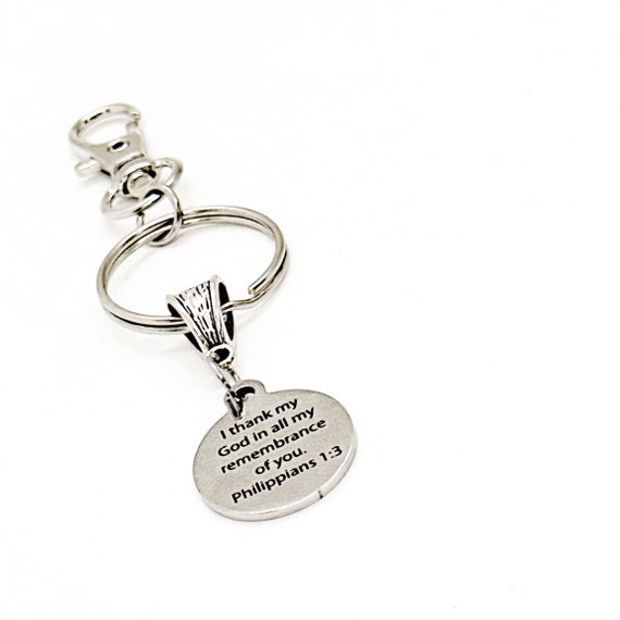 I Thank My God In All My Remembrance Of You Clip On Charm Keychain, Philippians 1 3, Faith Gift, Sympathy Gift, Pastor Gift, Bible Study