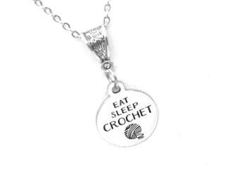 Crochet Gift, Eat Sleep Crochet Necklace, Wife Gift, Mom Gift, Crochet Group Gift, Gift For Her, Crocheting Lover Gift, Love To Crochet