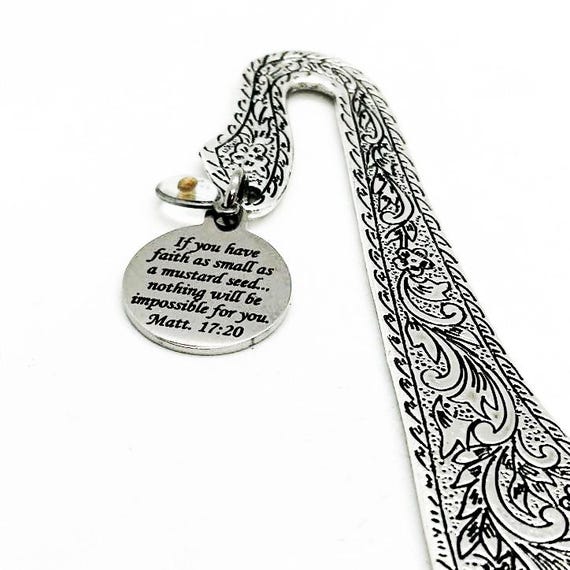 Mustard Seed Scripture Bookmark Gifts, Teardrop Mustard Seed Charm, Christian Bookmark, Charm Bookmark, Matthew 17 20 Bible Bookmark