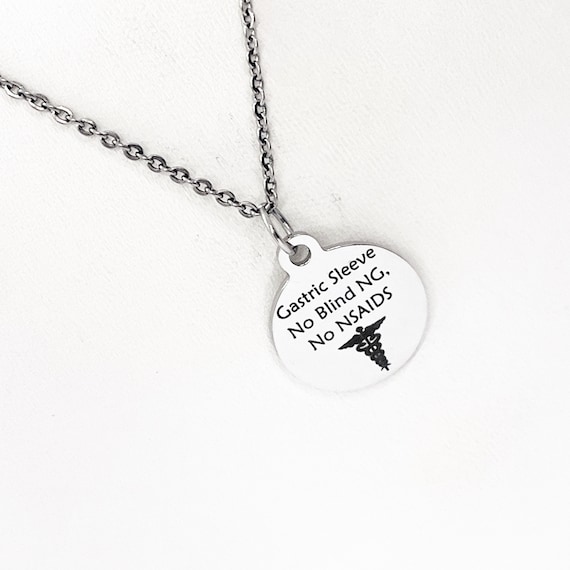 Gastric Sleeve No Blind NG No NSAIDS Necklace, Medical ID, Medical Condition Medical Notification, Medical Condition Necklace