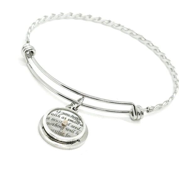 Mustard Seed Bible Verse Charm Bracelet, Matthew 17 20, Scripture Quote Christian Jewelry, Mustard Seed Faith Gift For Her, Believer Gift