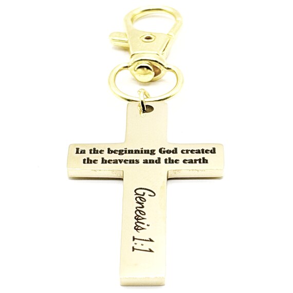 Genesis 1 1 In The Beginning Gold-Plated Cross Charm