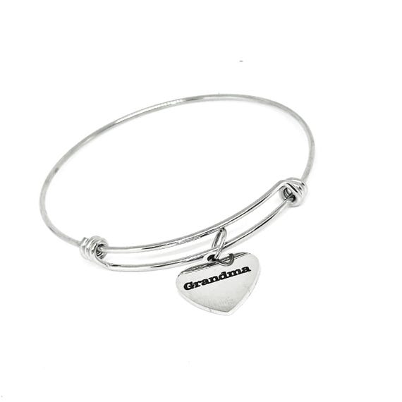 Grandma Stainless Steel Bracelet, Adjustable Heart Charm Bangle Jewelry Gift For Grandma Nana Mimi Mother’s Day Birthday Or Christmas