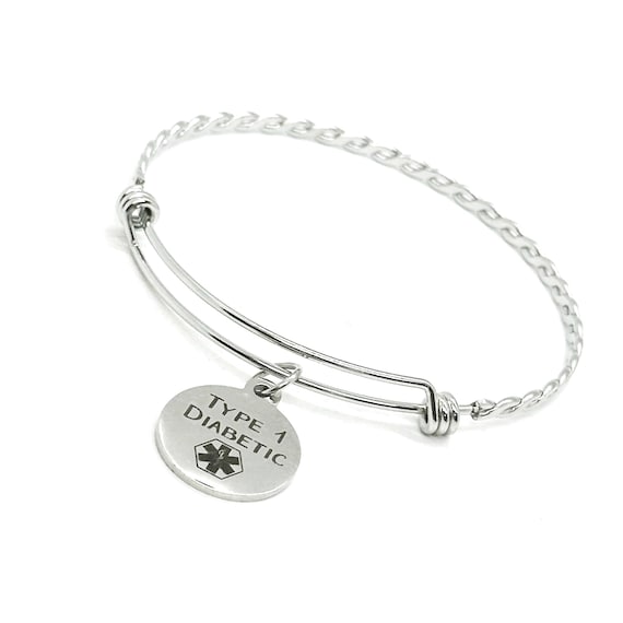 Type 1 Diabetic Medical Condition Charm Bangle Bracelet, Medical  Notice, Gift For Her, Awareness, Caregiver Notice, Medical Caduceus