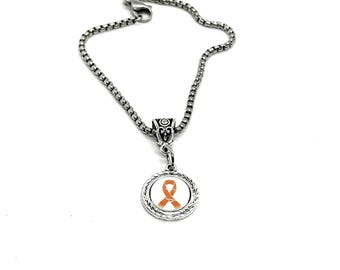 Bracelet à breloques cabochon ruban orange sensibilisation, cadeau de sensibilisation, TDAH, cancer du rein, leucémie, diversité culturelle, lupus, sclérose en plaques
