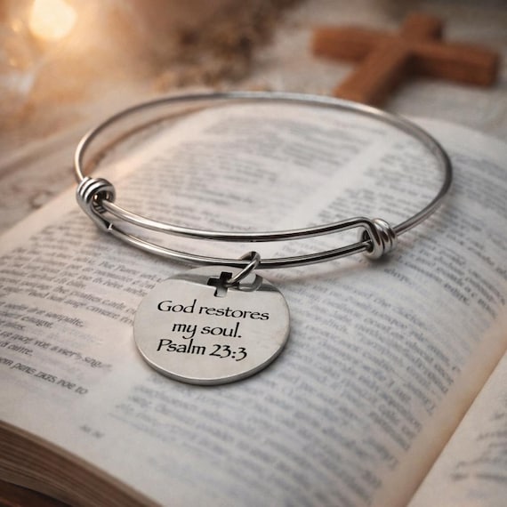 God Restores My Soul Psalm 23 3 Charm Bracelet Faith Jewelry Christian Gift Stainless Steel Bangle