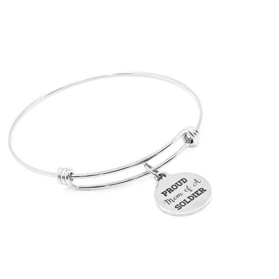Proud Mom Of A Soldier Stainless Steel Bracelet Adjustable Bangle Military Support Jewelry Heartfelt Gift For Soldier Moms Mothers Day