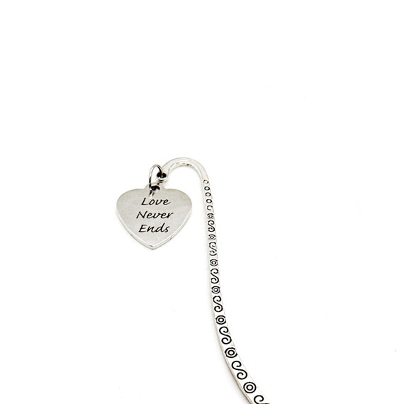 Love Never Ends Charm Bookmark, Love Gift, Wedding Favors, Boyfriend Gift, Girlfriend Gift, Wife Gift, Husband, Son, Daughter, Anniversary