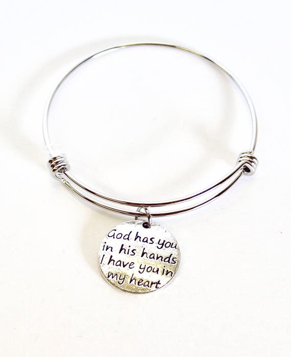 God Has You In His Hands I Have You In My Heart Expanding Bangle Charm Bracelet, Graduation Gift For Her, Girlfriend Gift, Wife Jewelry Gift