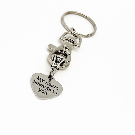 Love Gift, My Heart Belongs To You Charm Keychain, Gift For Wife, Gift For Husband, Anniversary Gift, Wedding Gift, Wife Gift, Husband Gift