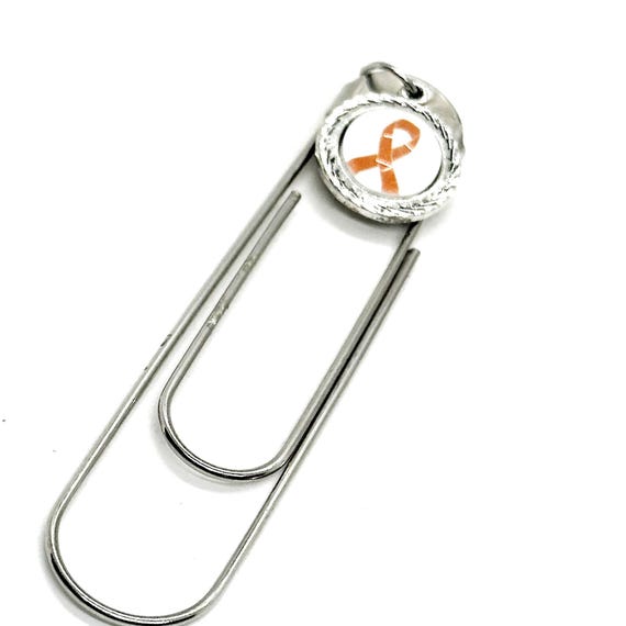 Orange Ribbon Charm Bookmark, Planner Bookmark, Melanoma Awareness, Leukemia, Cultural Diversity, Kidney Cancer, Suicide Prevention