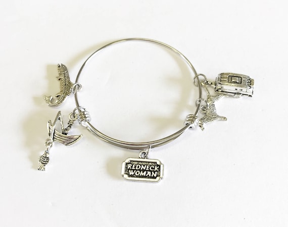 Redneck Woman Bracelet, Expanding Bangle Charm Bracelet, Fishing Country Gift  For Her, Proud Redneck Girlfriend Gift