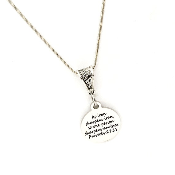 As Iron Sharpens Iron Scripture Necklace, Proverbs 27 17 Charm, Scripture Gift, Scripture Jewelry, Scripture Quote, Faith Gift