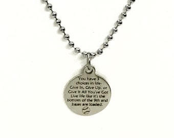 Encouraging Gift For Son, Three Choices Baseball Necklace, Encouraging Necklace, Sports Gift, Motivation Gift, Give It All You’ve Gift