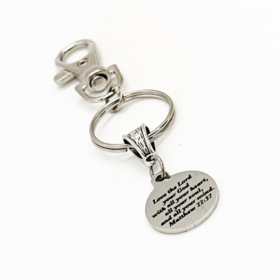 Love The Lord Your God With All Your Heart Matthew 22 35 Charm Clip On Keychain, Baptism Gift, Salvation Gift, Son Gift, Daughter Gift