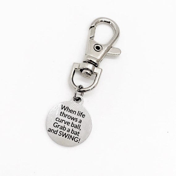 Encouraging Gift, When Life Throws A Curve Ball, Grab A Bat And SWING, Keychain Clip, Bat Bag Clip, Motivational Quote