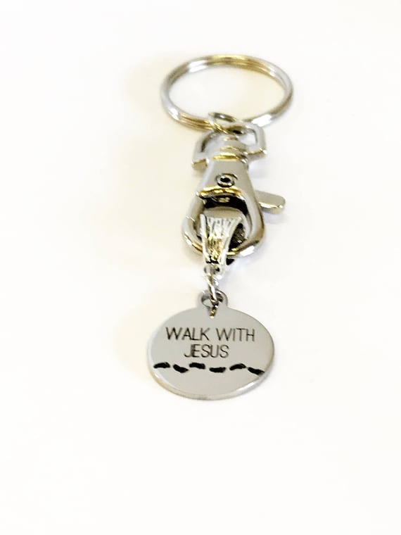 Walk With Jesus Keychain, Baptism Gift, Confirmation Gift, Sunday School Gifts, New Car Gift, Graduation Gift, Religious Christian Keychain