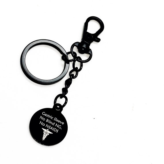 Gastric Sleeve Black Charm Clip On Keychain, Gastric Sleeve Medical ID, Medical Awareness Tag, Zipper Charm, Keychain Charm