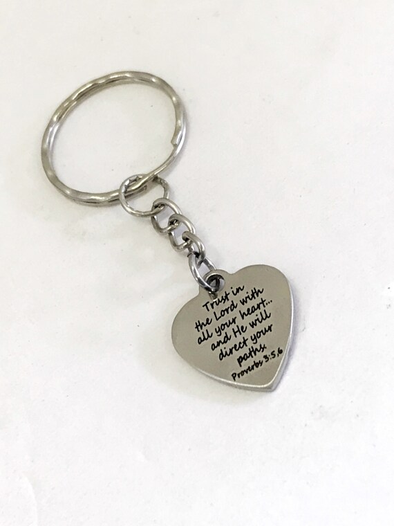 Christian Keychain, Trust In The Lord, He Will Direct Your Paths, Prov 3 5 and 6 Keychain, Christian Gift, Christian Keyring, Daughter Gift
